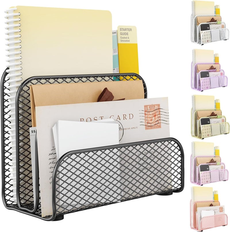 gianotter Mail Organizer Countertop, Metal File Holder with 3-Slot, Bill Organizer for Office Receipts and Letter Paper Storage (Black) - Image 1